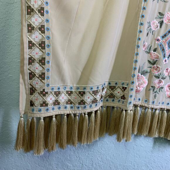 CHICO'S Poncho Fully Embroidered‎ Front Scoop Neck w/Tassel Ties Fringe Hem - Picture 7 of 12